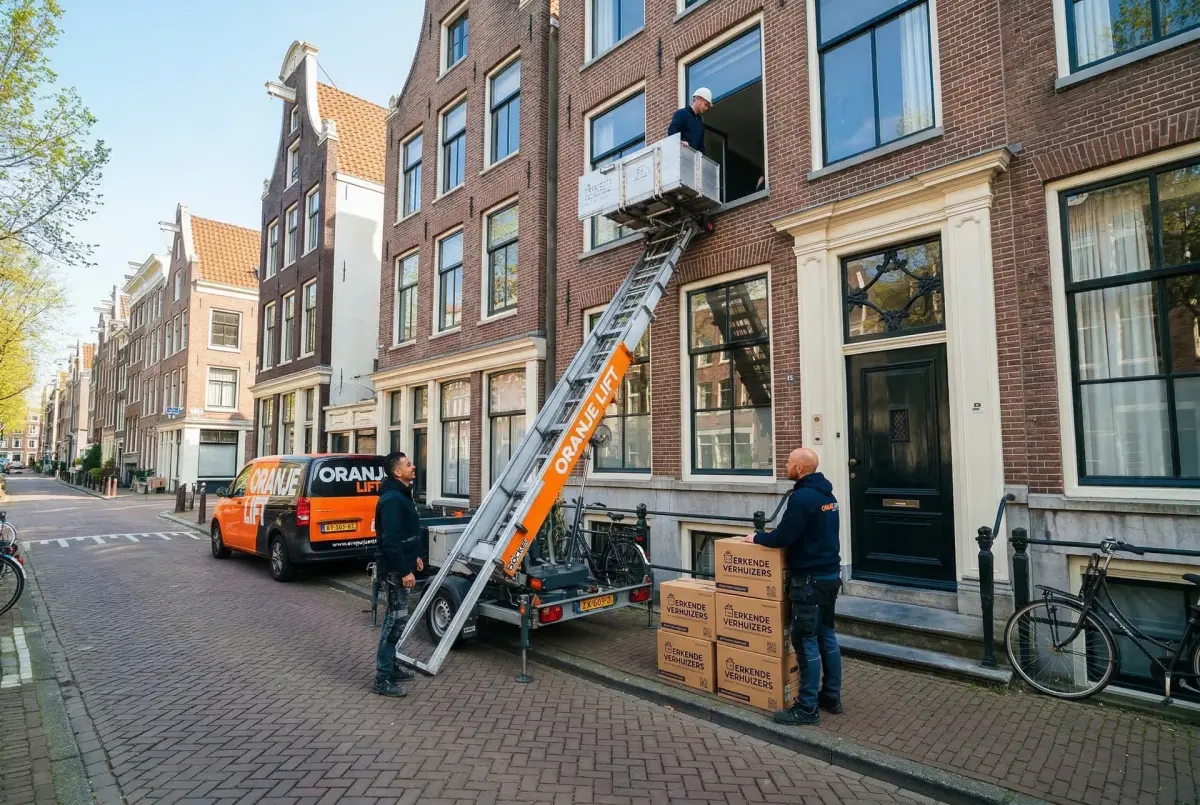 Aanhangerlift voor verhuizing in smalle straat Ridderkerk