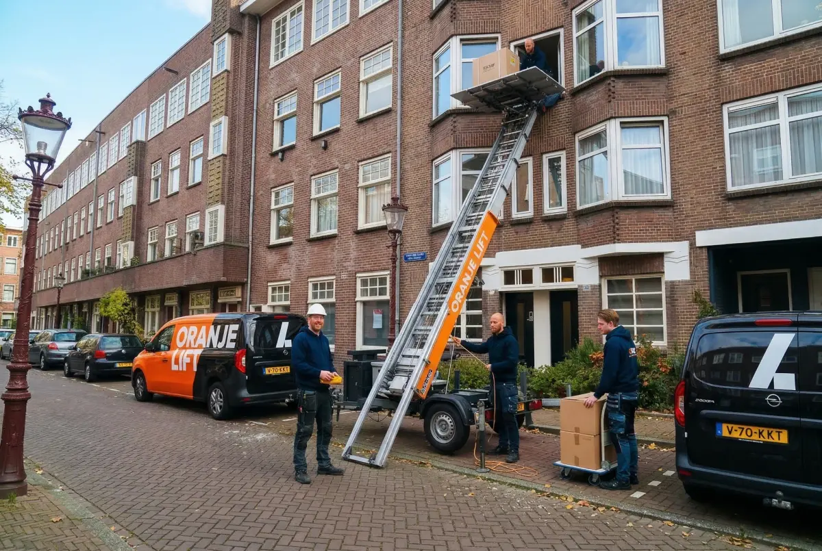 Verhuisteam aan het werk met verhuislift in Ridderkerk