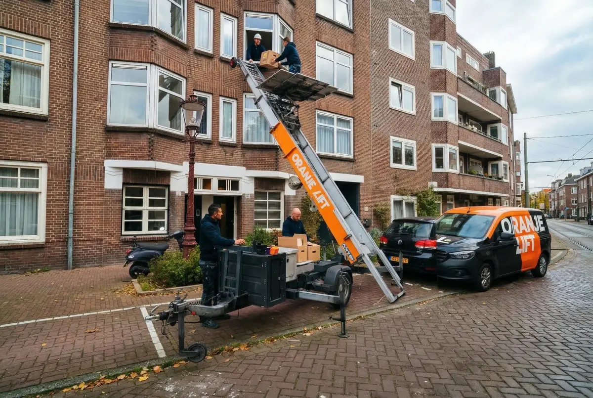 Verhuislift in actie bij woning in Ridderkerk