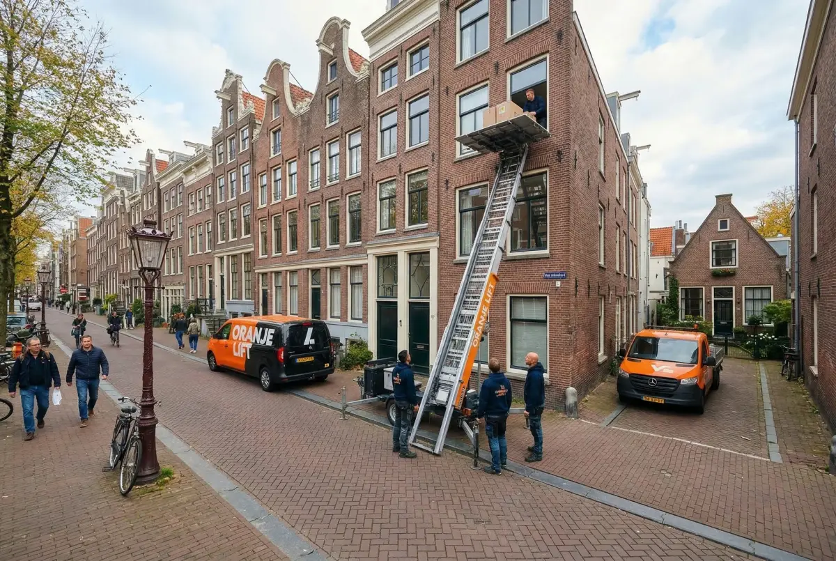 Aanhangerlift in smalle straat Ridderkerk