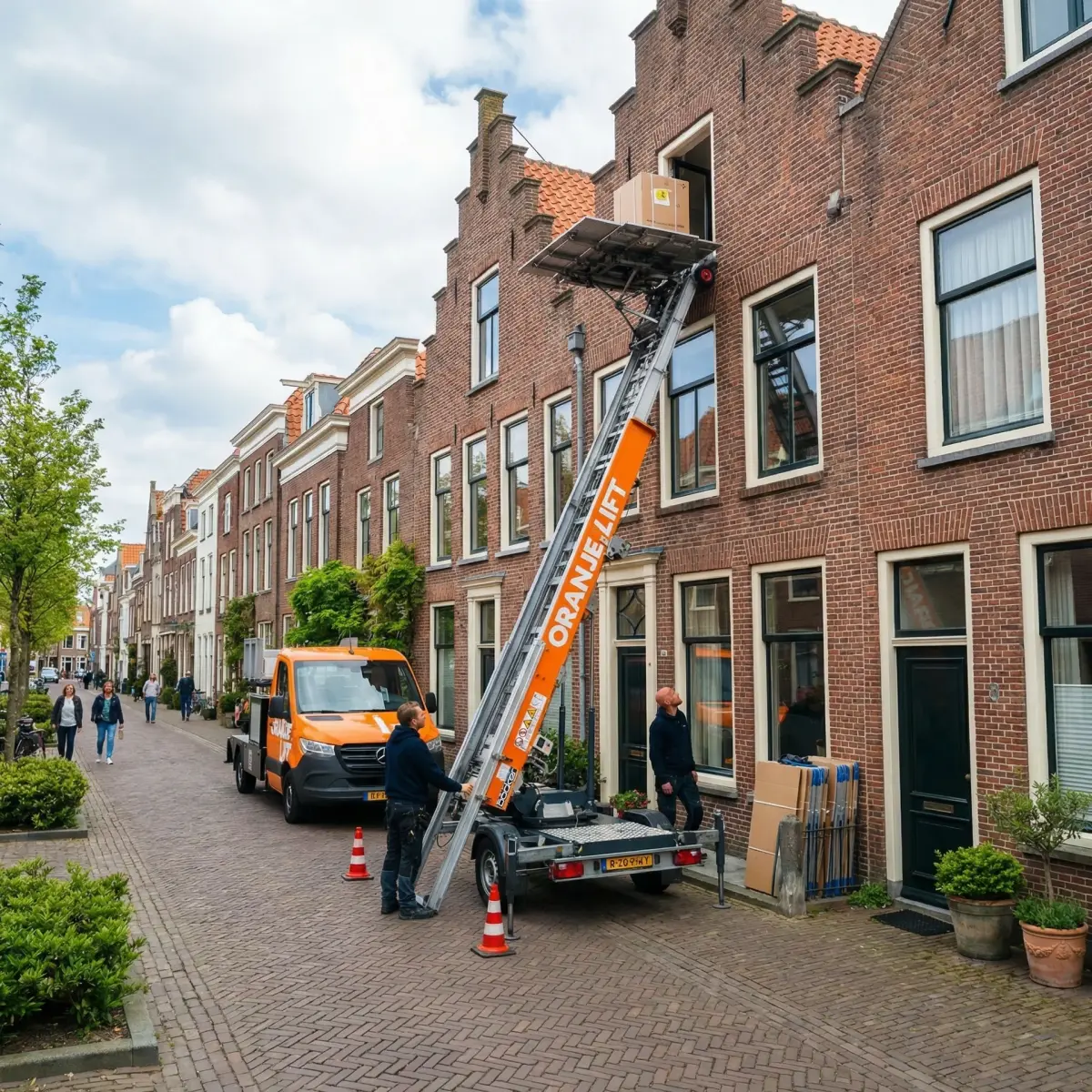 Aanhangerlift in gebruik bij woning in Ridderkerk