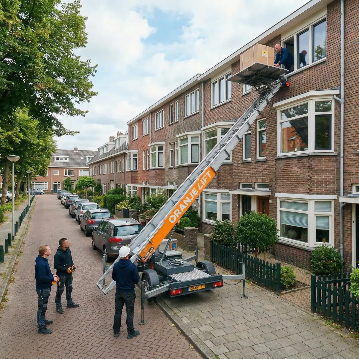 Verhuislift in woonwijk straat in Ridderkerk